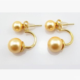 天然南洋母贝金珠耳钉耳环 正圆无暇925银一款多带小清新女友礼品