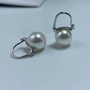 超大圆淡水白黑绿紫珍珠粉耳环925银耳扣气质复古耳坠女款耳饰