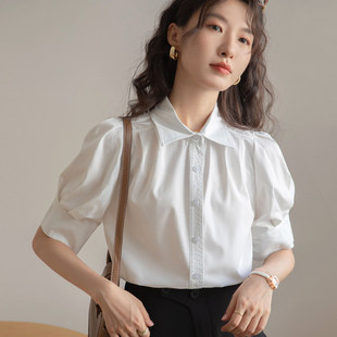 女短袖 公务通勤OL职业面试正装 夏装 泡泡袖 单穿上衣 法式 白色衬衫