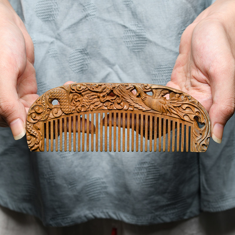 绿檀木梳子古风雕刻龙凤呈祥送礼中式便携防静电按摩经络发梳礼盒,家庭/个人清洁工具,梳子/化妆梳/按摩梳,淘宝优惠券,粉丝福利购,淘宝优惠卷