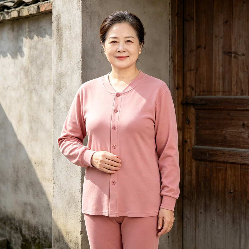 老年人全棉开衫纯棉秋衣秋裤内衣套装女奶奶衬衣衬裤70岁老人秋冬