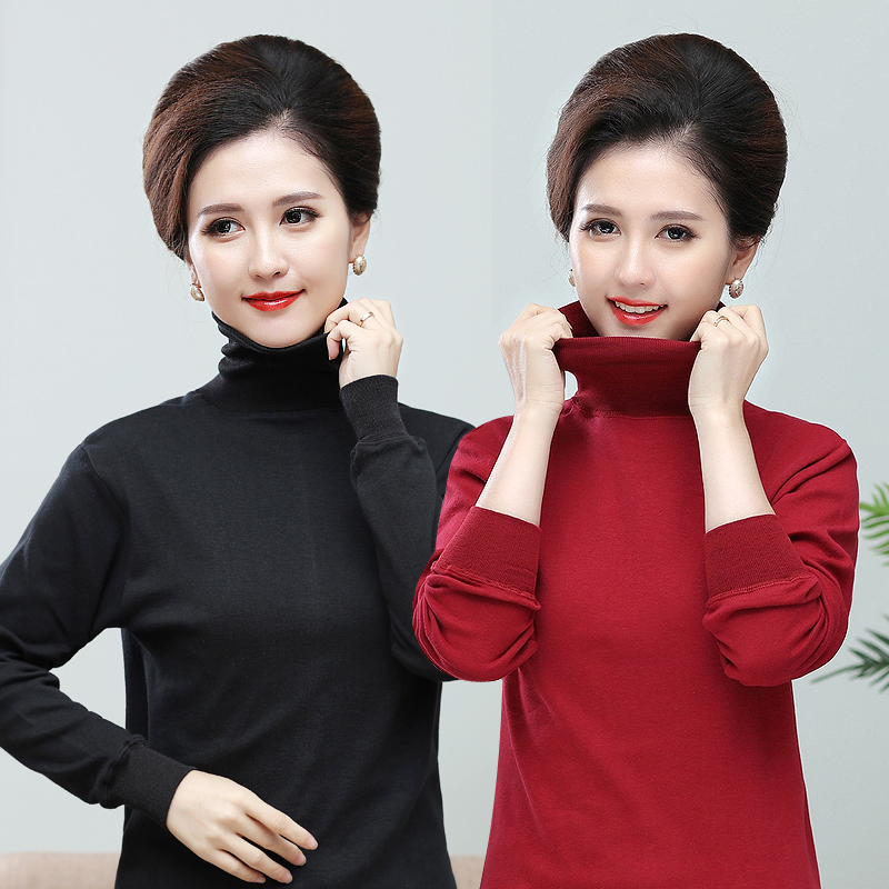 黑色半高领薄款内搭全棉棉打底衫