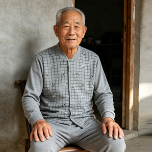 老人开衫秋衣纯棉内衣秋衣秋裤长袖开胸开襟睡衣棉毛衫单件男套装