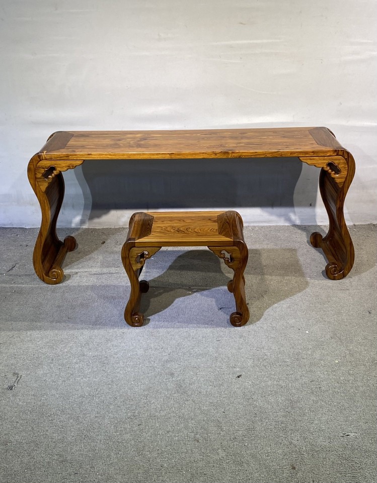 精品海南黄花梨琴桌满鬼脸牛毛纹清晰隼卯结构做工精细古典家具