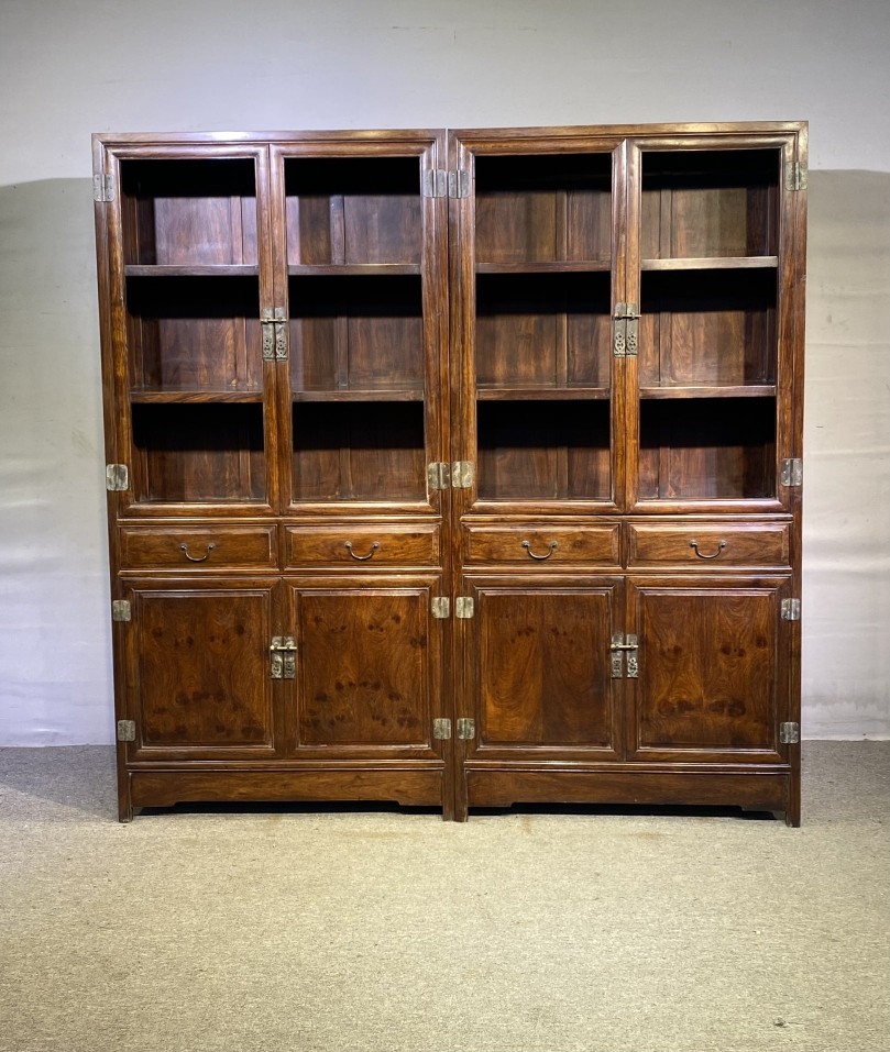 旧藏黄花梨书柜全榫卯结构满鬼脸牛毛纹清晰明清古典款式红木家具