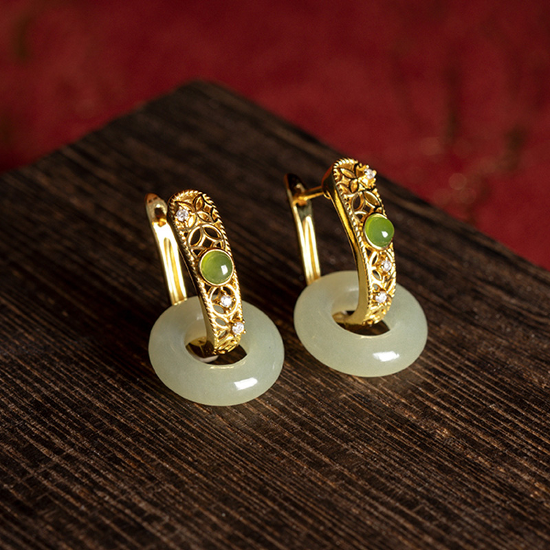 天然翡翠和田玉耳环中国风耳环女