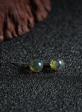 「梦幽」墨西哥净体蓝珀耳钉女纯银耳饰天然原石轻奢高级感小巧7m