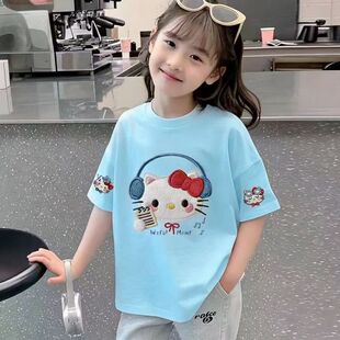 纯棉短袖t恤儿童夏季新款卡通印花仿刺绣上衣女童宝宝半袖打底衫T