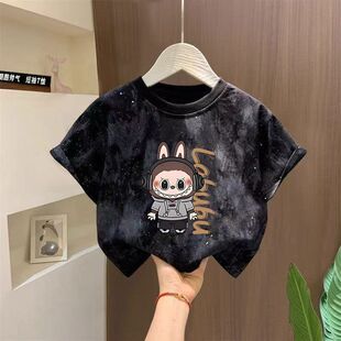 洋气扎染男女童纯棉短袖T恤2026夏季新款儿童帅气圆领百搭上衣t