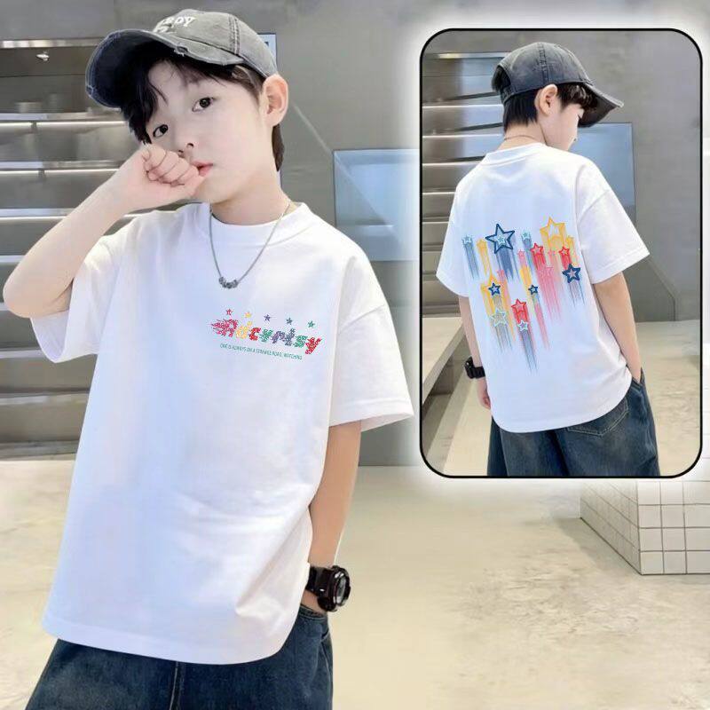 童装新款儿童短袖t恤夏季男女童纯棉半袖白色圆领内搭上衣体恤t