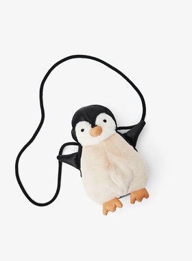 Z家秋冬新款可爱小企鹅斜挎包玩具玩偶立体造型单肩包黑色零食包