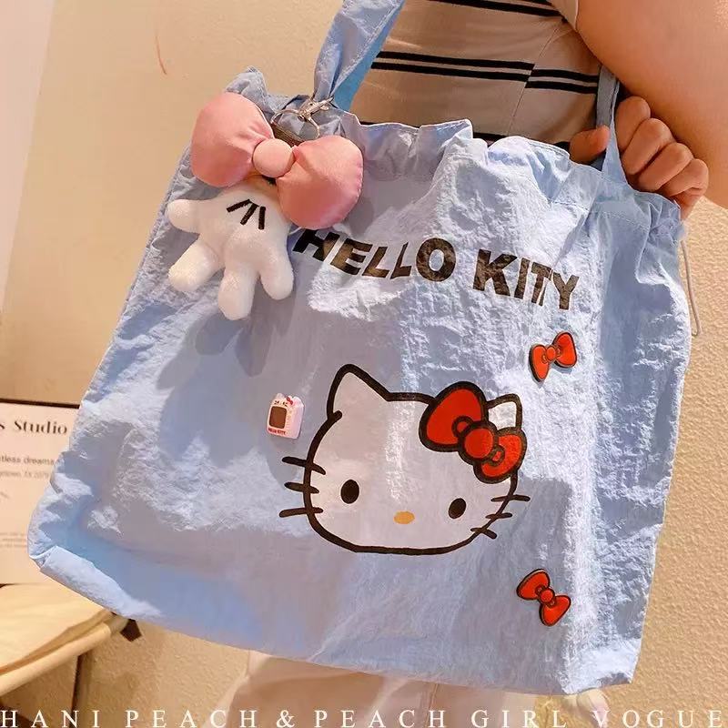 小爪爪字母猫咪可爱蓝色系大容量帆布包手提包单肩包女