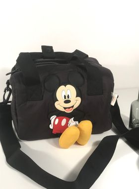 ZA黑色米奇保龄球斜挎包羽绒面料学生相机包单肩妈咪包大容量简约