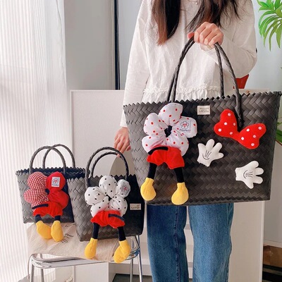 蝴蝶结可爱卡通波点少女编织菜篮子女2025新款小众日常通勤手提篮