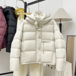 连帽短款羽绒服女2025新款韩版宽松多色90白鸭绒面包服冬季厚外套