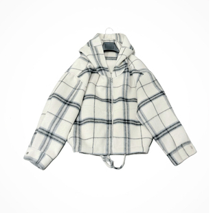 2025秋冬新款黑白格双面羊绒大衣女短款连帽羊毛呢子外套