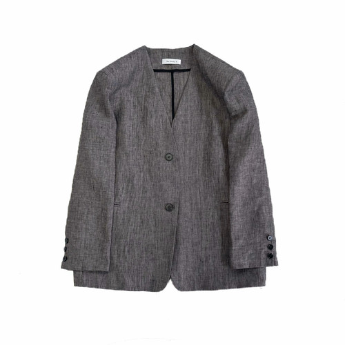 the studio  s 春夏灰咖色纯亚麻V领西装外套