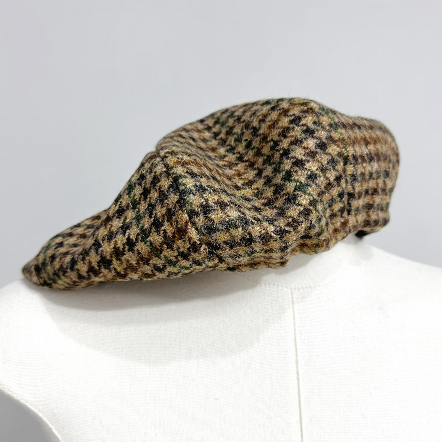 the studio s咖色千鸟格粗纺纯羊毛格纹贝雷帽