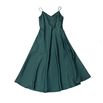 2025墨绿色精纺羊毛吊带连衣裙女长款高级感气质名媛风吊带裙