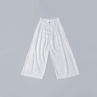 帅气显瘦 女高腰宽松休闲百搭长裤 春夏新品 银灰色汉麻阔腿裤