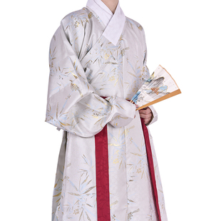 惜物国风 明制汉服明代初期织金竹叶纹交领窄袖打褶长衫秋冬日常