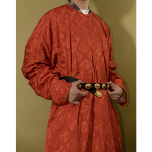 惜物国风 唐制汉服圆领袍传统柿蒂纹人丝亚麻唐圆领接襕圆领袍