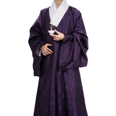 惜物国风 明制传统交领汉服仿花罗葡萄暗纹横卧领小袖道袍日常款