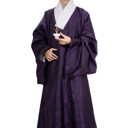 惜物国风 明制传统交领汉服仿花罗葡萄暗纹横卧领小袖道袍日常款