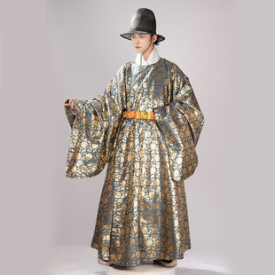惜物国风 明制汉服织金缠枝醉仙桃纹万历斜摆圆领袍复原日常婚礼