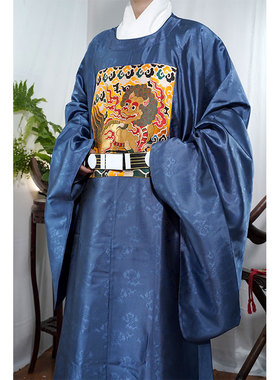 惜物国风馆 明制汉服官服武官狮子妆花织锦补云纹暗花圆领袍补服