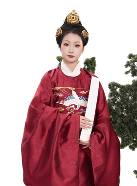 惜物国风明制传统汉服云纹缎料暗纹织金绣花女款圆领袍衫补服礼服