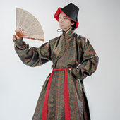 黑暗纹交领打褶长衫 惜物国风 明制汉服五彩斑斓 圆领打褶打褶袍