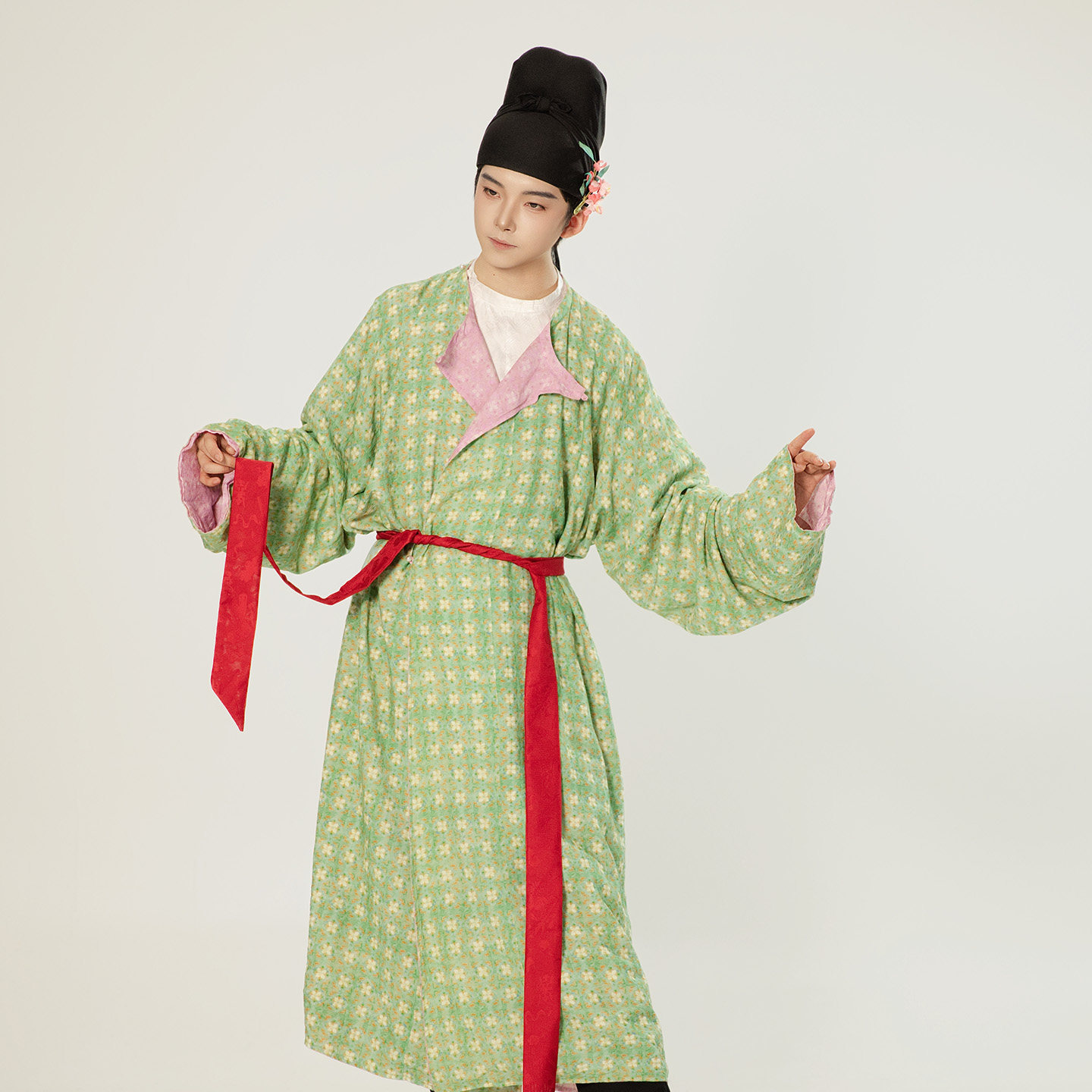 惜物国风 唐制汉服人棉小团花双层缺胯袍唐圆领袍双面穿日常百搭