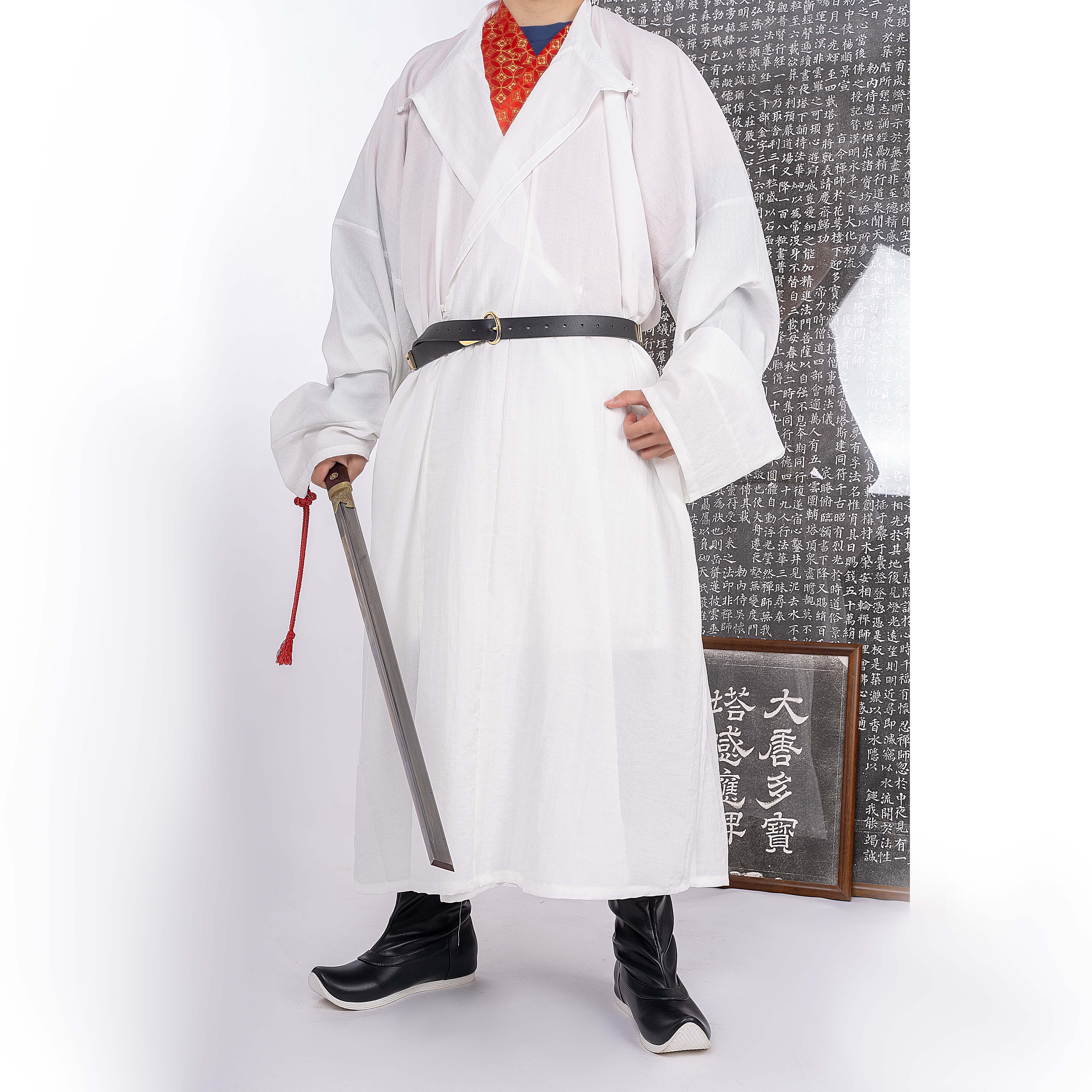 惜物国风唐制汉服圆领袍素色白袍