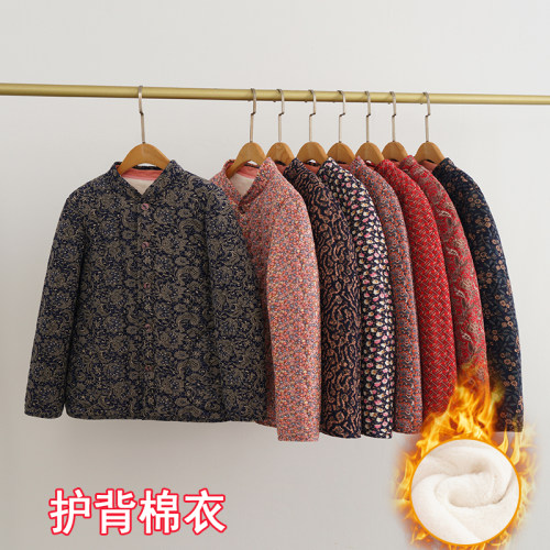 中老年女装棉衣加绒外套妈妈装秋冬碎花驼绒棉衣奶奶冬装棉服