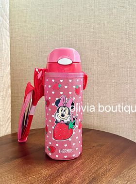 现货 日本本土24发售THERMOS膳魔师限定卡通儿童吸管保温杯带杯套