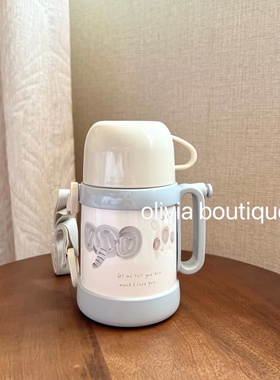 现货 日本本土限定cottoli小象儿童两用吸管保温杯幼儿园背带水壶