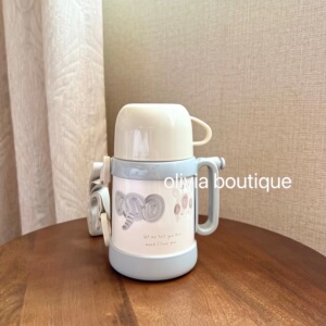 现货 日本本土限定cottoli小象儿童两用吸管保温杯幼儿园背带水壶