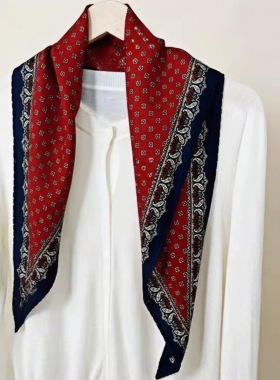 丝绒之念---佩斯利的红笺 羊毛菱形巾围巾复古红120*40丝巾