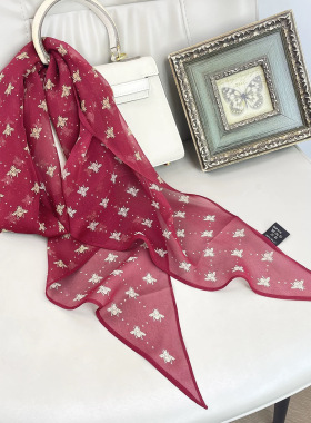 丝纡  小蜜蜂  乔其纱桑蚕丝飘带丝巾围巾160*30左右