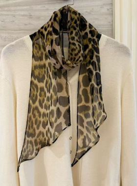 时尚豹纹  乔其纱桑蚕丝飘带丝巾围巾160*30左右