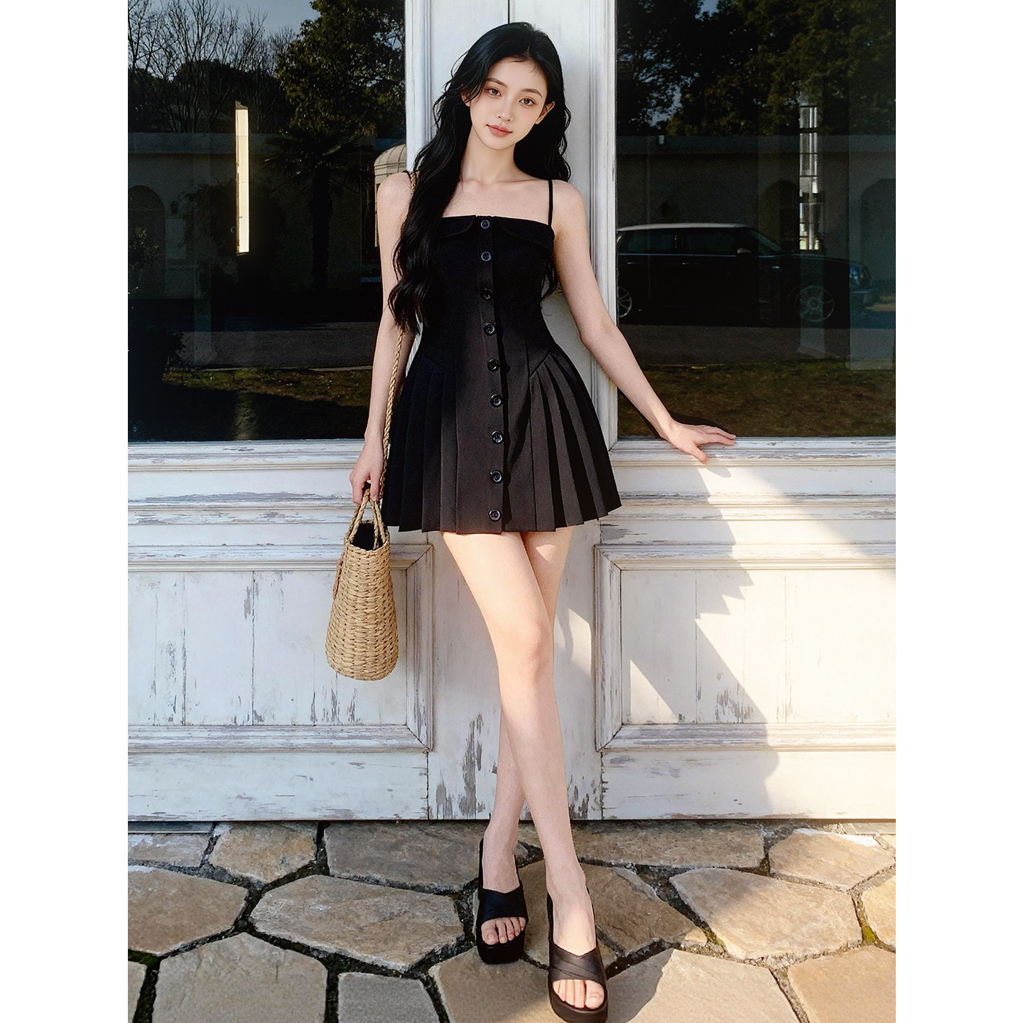 小屿｜春夏法式吊带连衣裙赫本港风高级感气质黑色生日礼服短裙