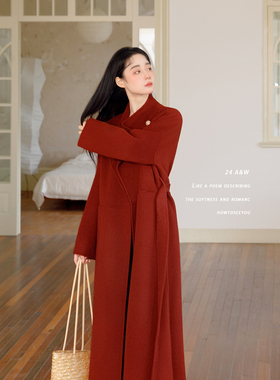 何衣见友《甜梦》秋冬新年氛围红色100双面羊毛大衣手缝外套春节