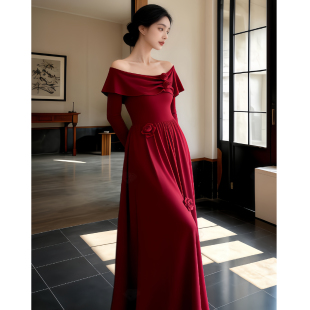 花序｜何衣见友红色玫瑰针织连衣裙气质大码港风日常敬酒订婚礼服