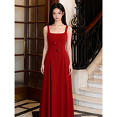 玫瑰庄园｜法式 港风背心吊带 红色绣花方领连衣裙优雅气质礼服无袖