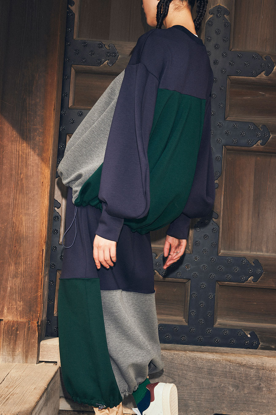 抽带宽松显瘦卫衣0MM0撞色拼接