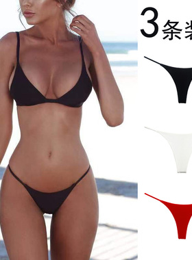 性感低腰细带女人丁字裤红色纯棉透气运动无痕健身女士t裤全棉