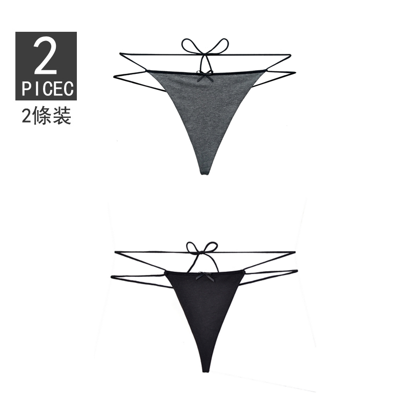 欧美低腰可调节性感纯棉系带丁字裤女全棉一片式绑带式大码t裤女