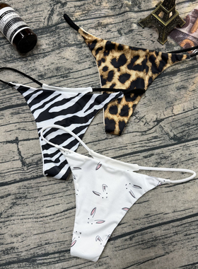 3条装欧美低腰性感纯棉细带丁字裤女高开叉时尚无痕大码女士t字裤