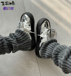 GOODBAI银色德训鞋白敬亭同款美拉德风丝带蓬蓬鞋情侣休闲板鞋